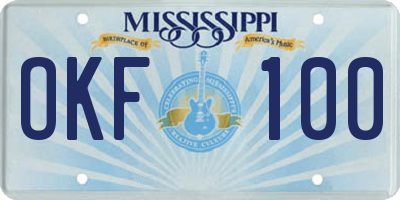 MS license plate OKF100