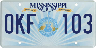 MS license plate OKF103
