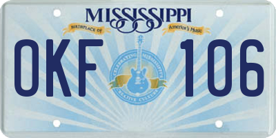 MS license plate OKF106