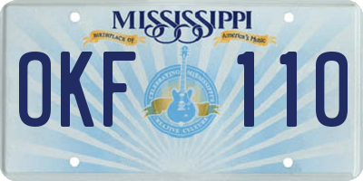 MS license plate OKF110