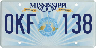 MS license plate OKF138