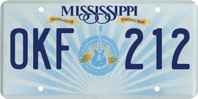 MS license plate OKF212