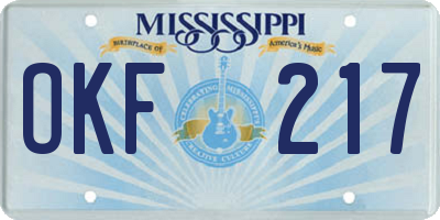 MS license plate OKF217