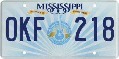 MS license plate OKF218
