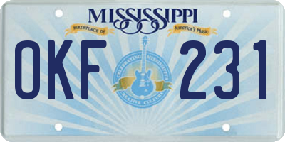 MS license plate OKF231