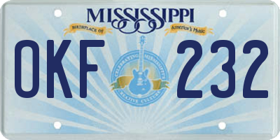 MS license plate OKF232