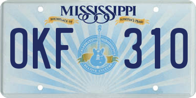 MS license plate OKF310