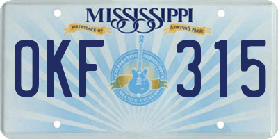 MS license plate OKF315