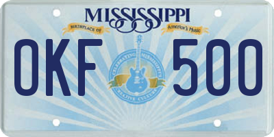 MS license plate OKF500