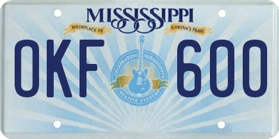 MS license plate OKF600