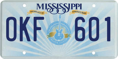 MS license plate OKF601