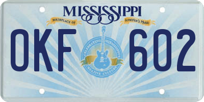 MS license plate OKF602