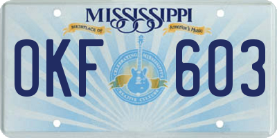 MS license plate OKF603