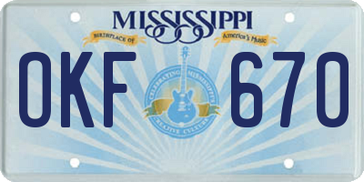 MS license plate OKF670