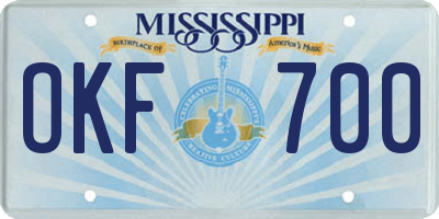 MS license plate OKF700