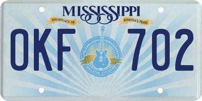 MS license plate OKF702