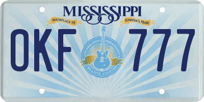 MS license plate OKF777