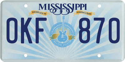 MS license plate OKF870