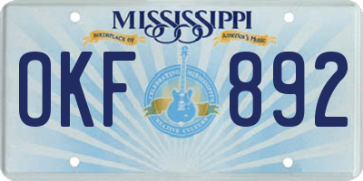 MS license plate OKF892