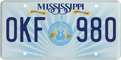 MS license plate OKF980