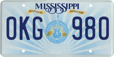 MS license plate OKG980