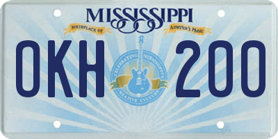 MS license plate OKH200