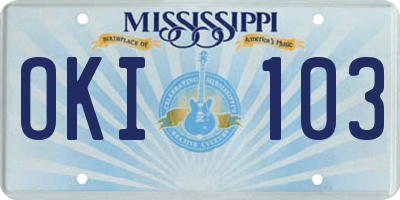 MS license plate OKI103