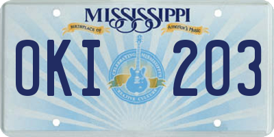 MS license plate OKI203