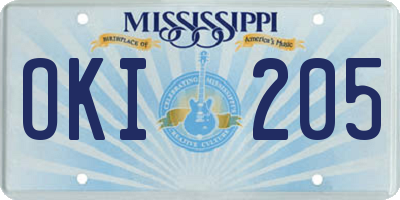 MS license plate OKI205