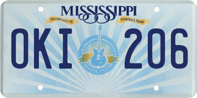 MS license plate OKI206