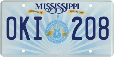 MS license plate OKI208