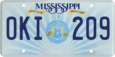 MS license plate OKI209