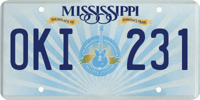 MS license plate OKI231