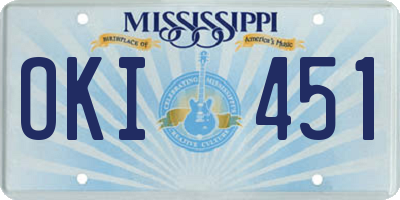 MS license plate OKI451