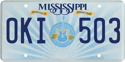 MS license plate OKI503