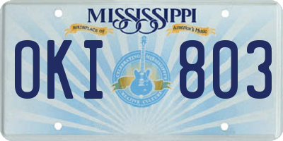 MS license plate OKI803