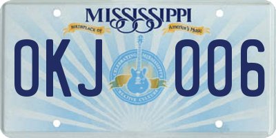 MS license plate OKJ006