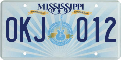 MS license plate OKJ012