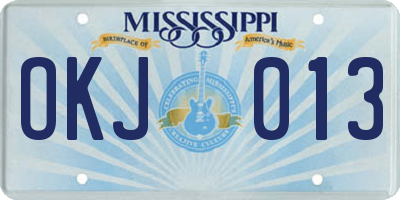 MS license plate OKJ013