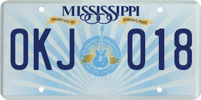 MS license plate OKJ018