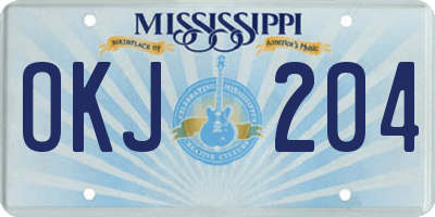 MS license plate OKJ204