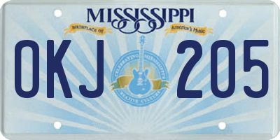 MS license plate OKJ205