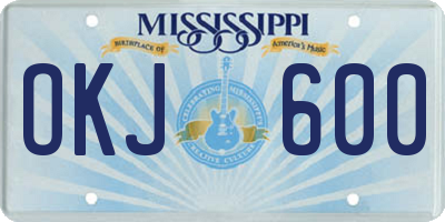 MS license plate OKJ600