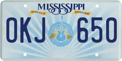 MS license plate OKJ650