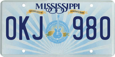 MS license plate OKJ980