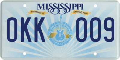 MS license plate OKK009