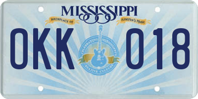 MS license plate OKK018