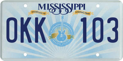 MS license plate OKK103