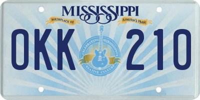 MS license plate OKK210