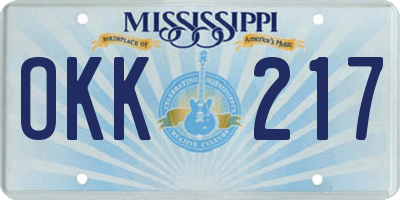 MS license plate OKK217
